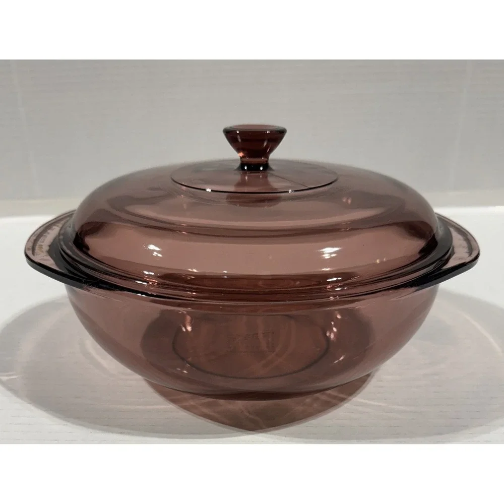 PYREX #024 Cranberry - Vintage 2 qt Casserole Dish - Pyrex Lid 624C‎